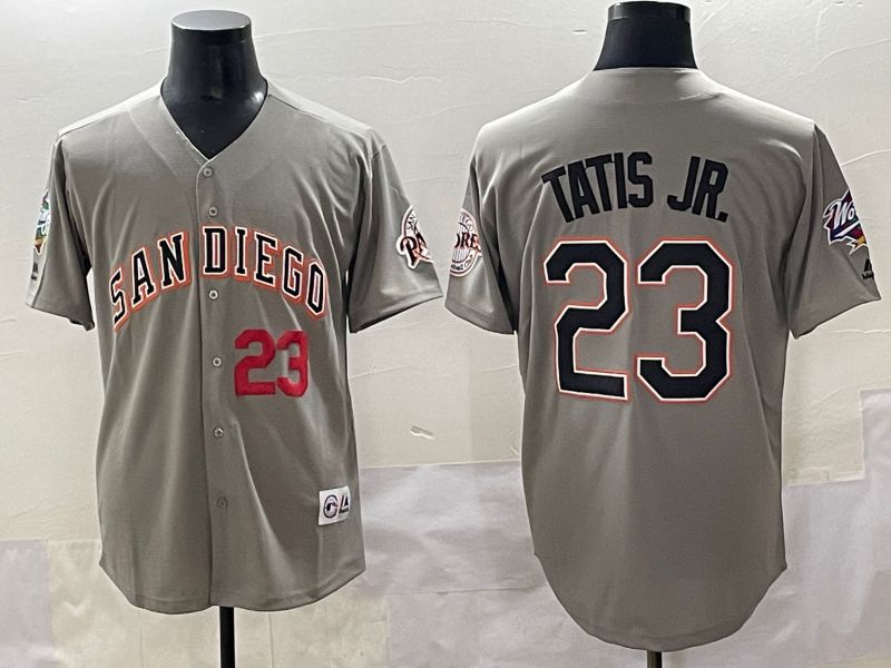 Men 2025 San Diego Padres 23 Tatis jr Grey Throwback Game Nike MLB Jersey style 4